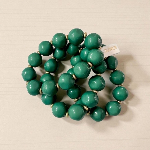 New! Chunky Beaded Stretch Bracelet Set (3) – Green Statement Jewelry - Picture 4 of 8